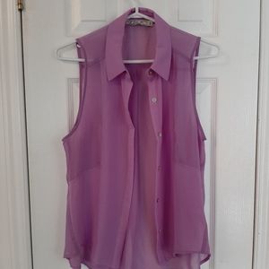 Sheer purple button up tank top